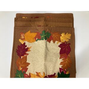 Autumn Fall Leaves Applique Gingham Check Placemat Seasonal Table Decor